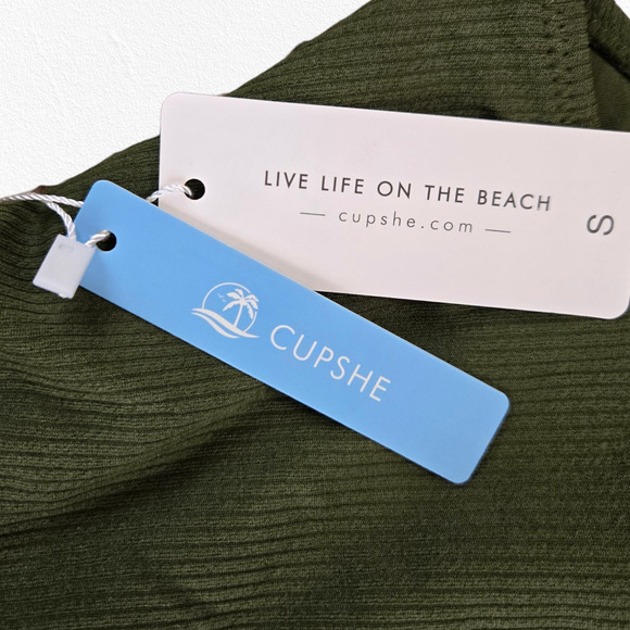 Cupshe Olive Green Ribbed Ruffle Plunge V-Neck One Piece Swimsuit Size Small - Picture 7 of 9